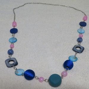 HAND MADE COLORFUL BEAD STONE NECKLACE SILVER